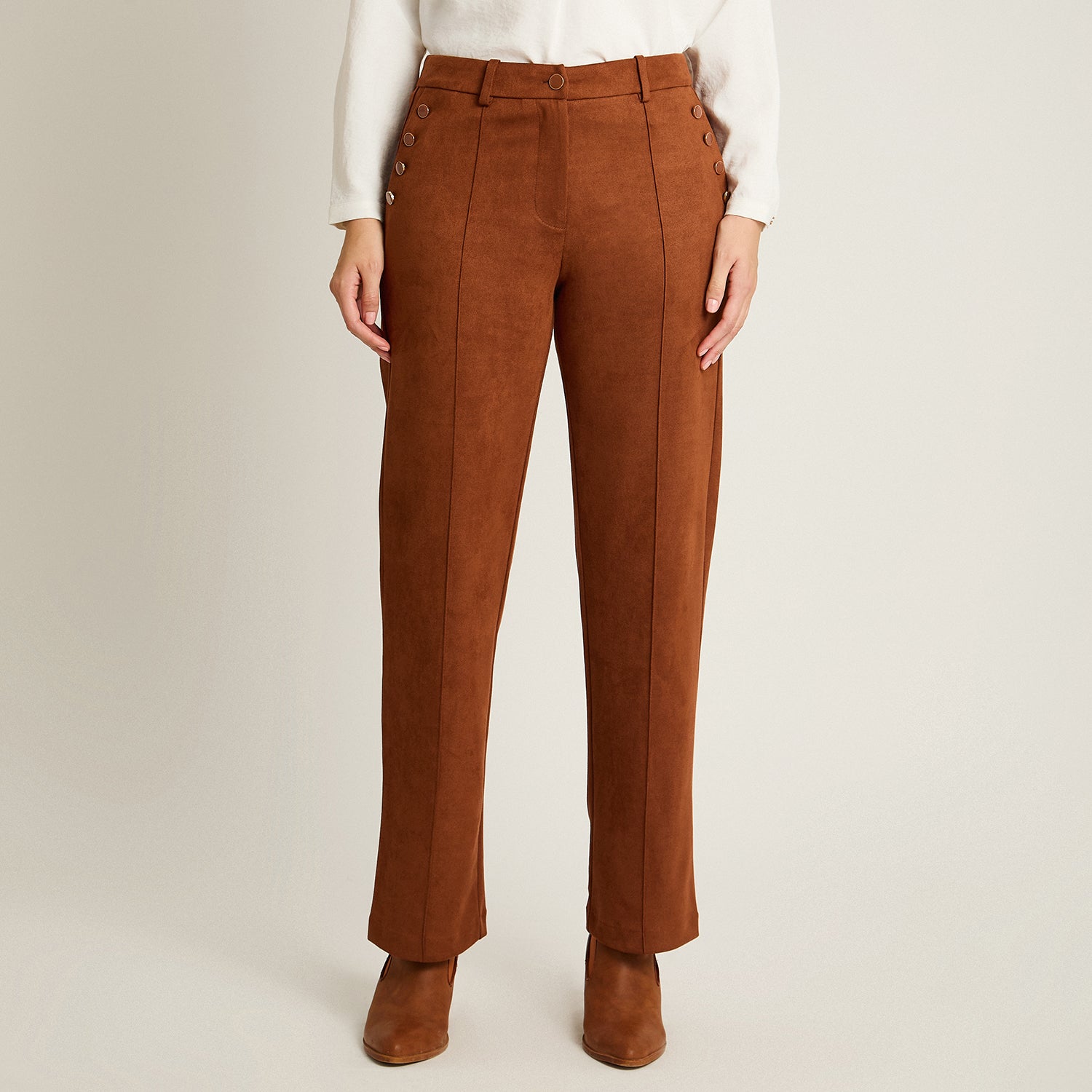 Pantalon Formal Terracota Elasticidad Nula Sin Forro Calce Normal Tela Plano